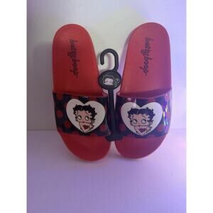 Betty Boop Polka Dots Red & Black Slip On Slides Sandals Women's Size 7 M NEW